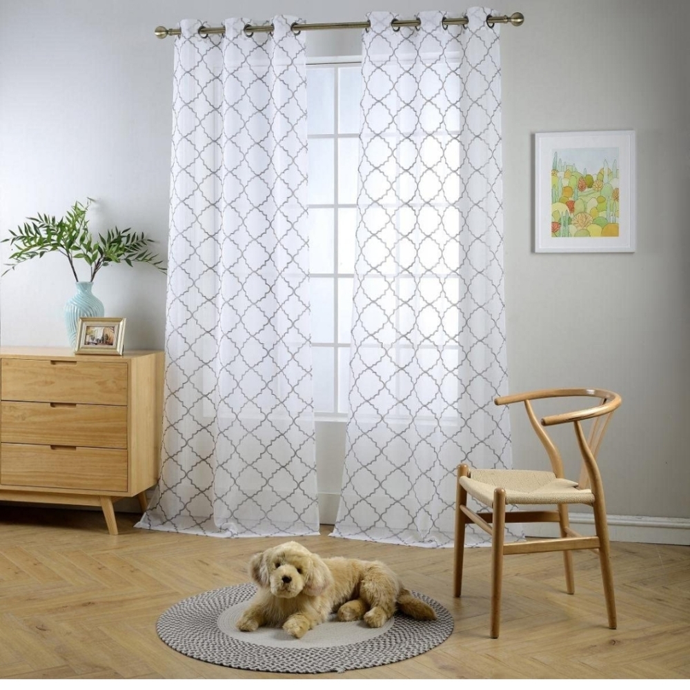 Miuco White Sheer Curtains Embroidery Trellis